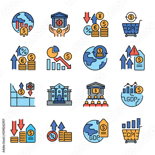 inflation line icons set for digital and print projects.