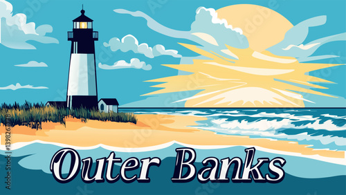 Outer Banks lighthouse views as a vector illustration.eps