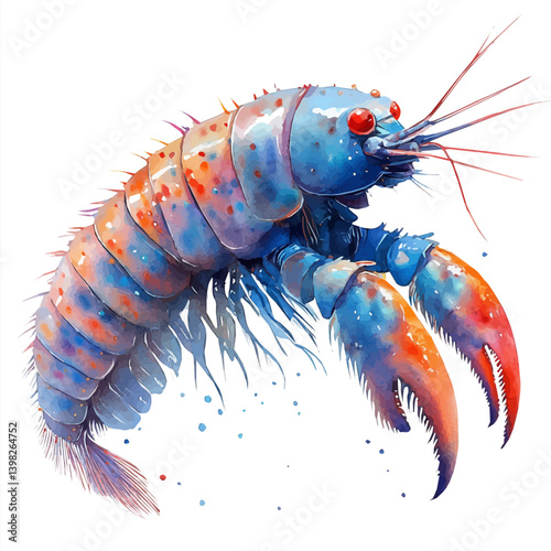 Crayfish, watercolor illustration, isolated on a white background.

