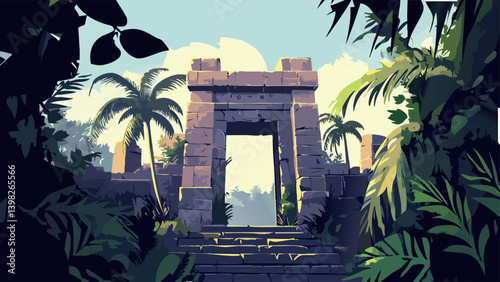 Time-Worn Ancient Ruins in a desert landscape as a vector illustration.eps