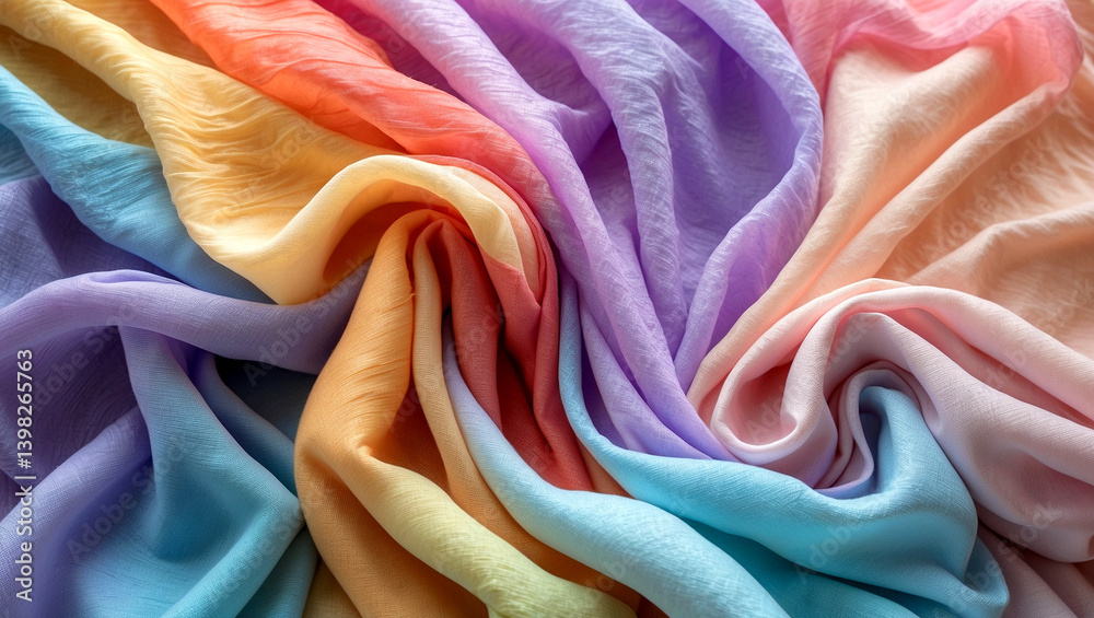 Vibrant close-up of soft flowing pastel fabrics Vibrant close-up of soft flowing pastel fabrics
