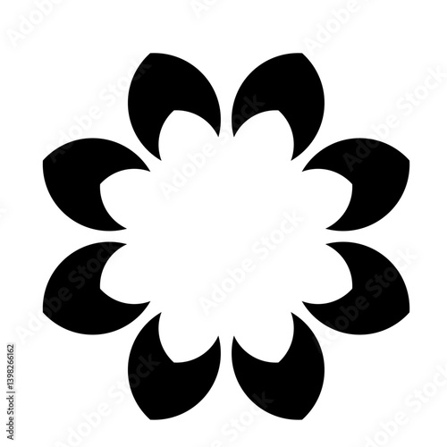 A black, eight-point, rounded flower vector logo