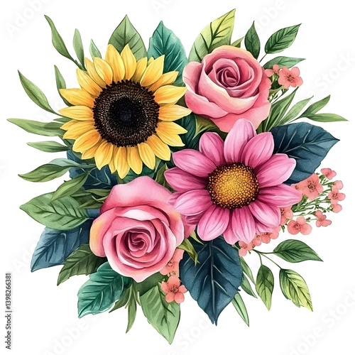 A vibrant watercolor wreath with colorful summer blooms