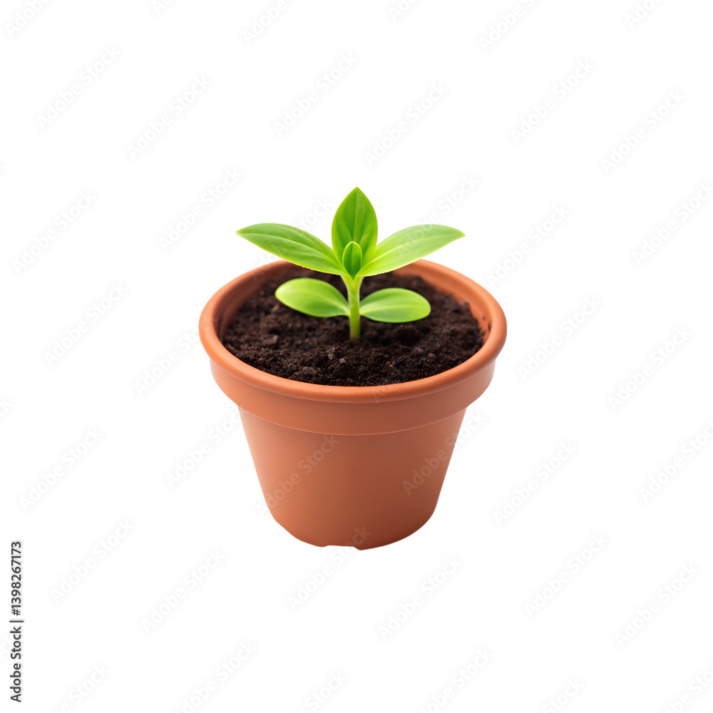 Young Green Plant in Terracotta Pot Isolated on Transparent Background Young Green Plant in Terracotta Pot Isolated on Transparent Background