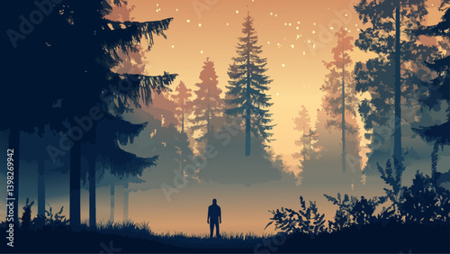 Dreamlike Forests mystical fog among trees as a vector illustration