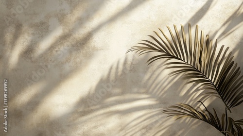 Obraz na płótnie Palm leaf shadow on beige textured wall. w salonie