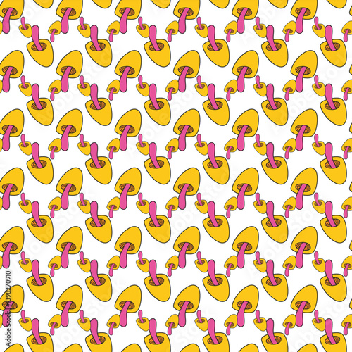 Seamless Yellow and Orange Mushroom Pattern on White Background