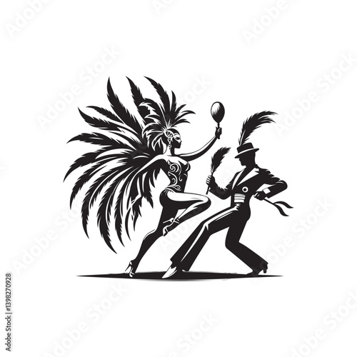 A lively vector illustration of a vibrant Samba dance, featuring dynamic movements and colorful costumes. Perfect for use in event promotions, dance-related designs, and cultural projects.