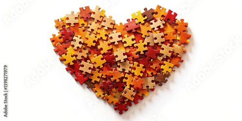 A Colorful Heart-Shaped Arrangement of Interlocking Puzzle Pieces Representing Unity and Connection