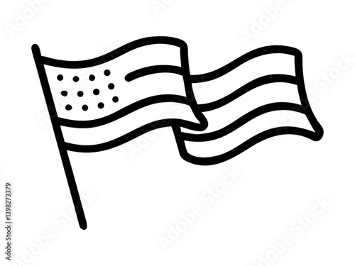 Simple black and white patriotic graphic design elements American Flag day.  American Flags.. A collection of simple, black and white graphic design elements perfect for Sat, Jun 14, 2025.