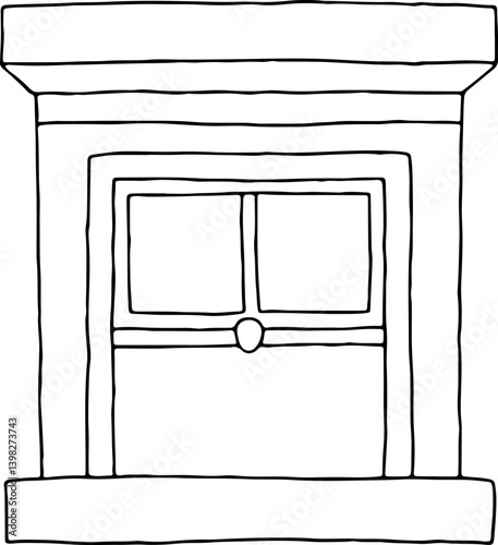 window with a sill and a canopy above, carelessly drawn by hand with crooked black outlines