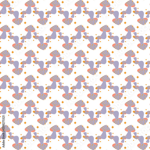 Seamless Yellow and Orange Mushroom Pattern on White Background