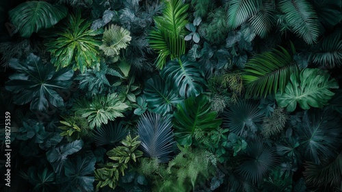 Lush greenery patterns tropical rainforest nature photography vibrant environment top-down view botanical diversity