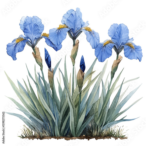Japanese Iris flower, watercolor illustration, isolated on a white background.

