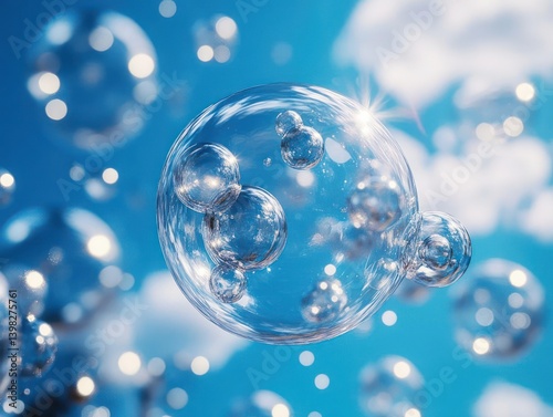 Wallpaper Mural Clear bubbles float against a bright blue sky Torontodigital.ca