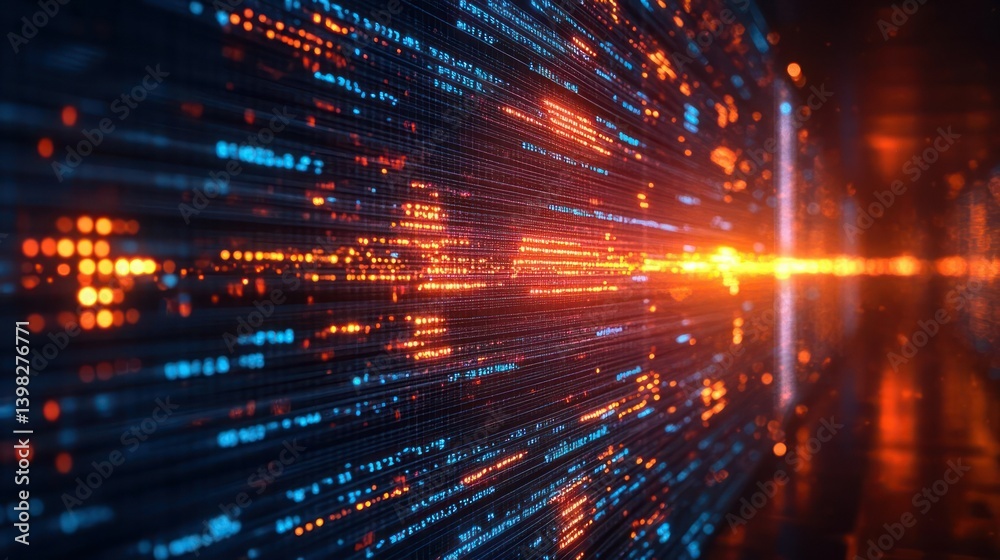 Fototapeta premium Dynamic digital code stream, glowing data flow