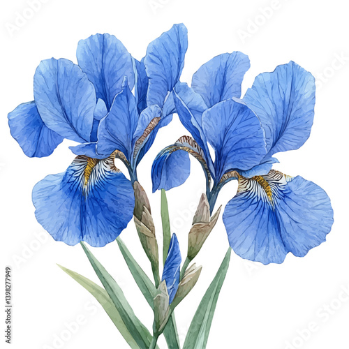 Japanese Iris flower, watercolor illustration, isolated on a white background.


