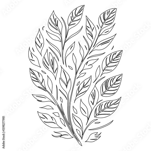 Elegant foliage composition forming a stylized botanical element illustration
