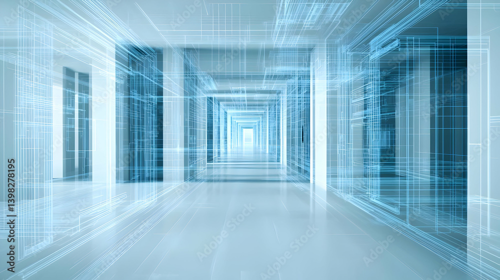 Futuristic Digital Corridor With Glowing Lines Futuristic Digital Corridor With Glowing Lines