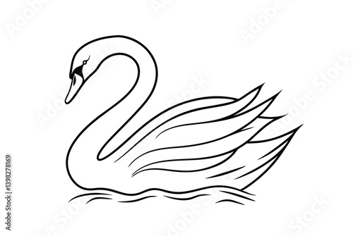 Elegant Swan Vector Illustration Graceful Bird On Water Simple Outline Design