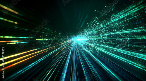 Abstract Digital Tunnel With Glowing Lines