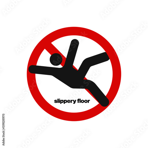Slippery floor icon vector template, warning caution sign 