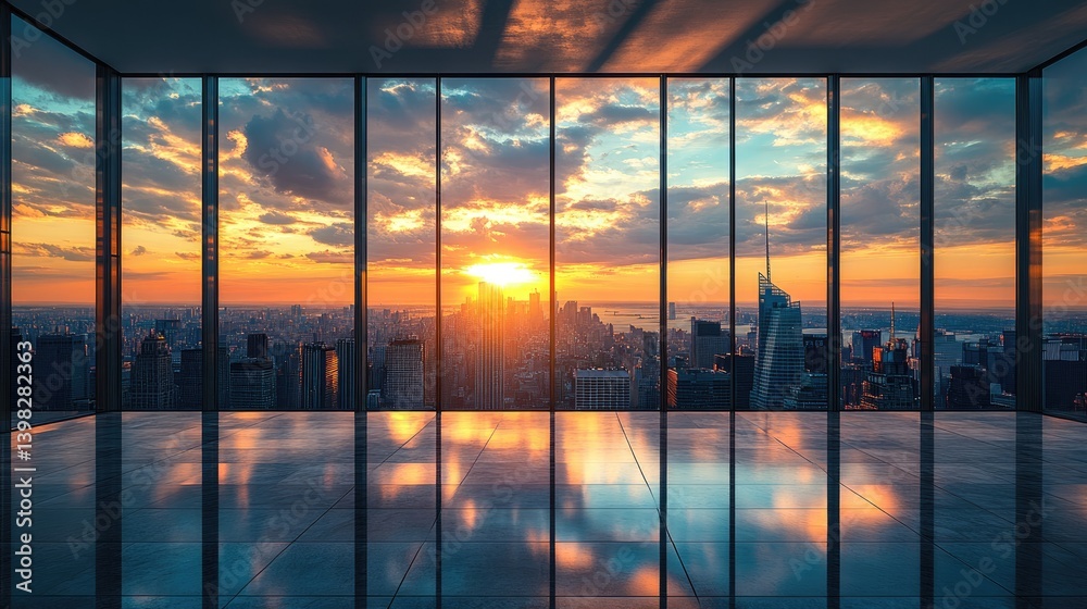 Fototapeta premium A breathtaking view of a cityscape during a fiery sunset