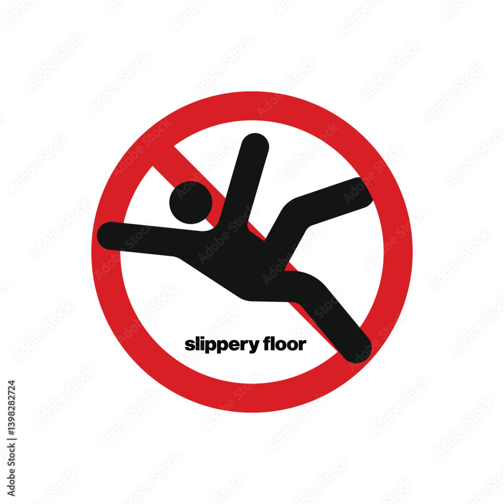 Obraz premium Slippery floor icon vector template, warning caution sign 