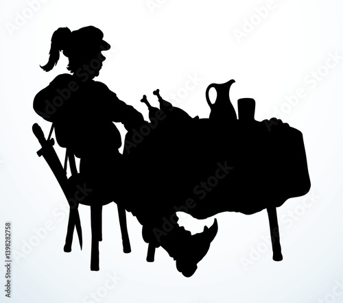 The man at the table. Vector drawing