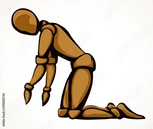 The puppet is kneeling. Vector drawing