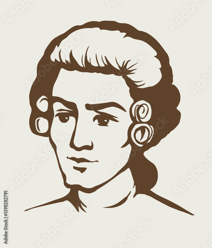 Vintage french wig. Vector drawing