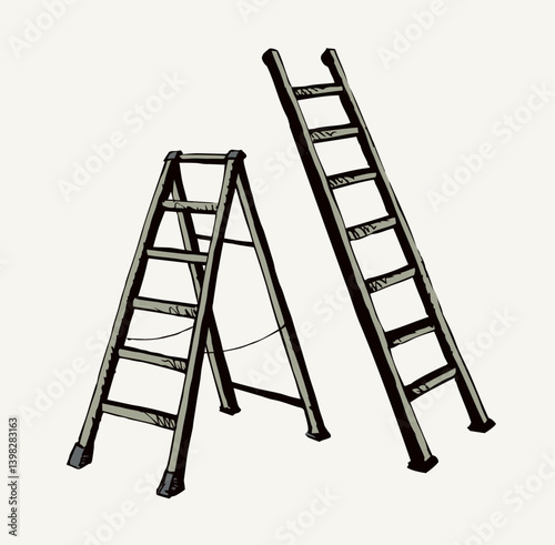 Folding stepladder. Vector drawing icon