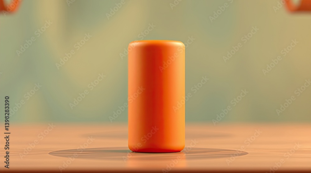 An orange cylindrical object on a light brown surface. An orange cylindrical object on a light brown surface.