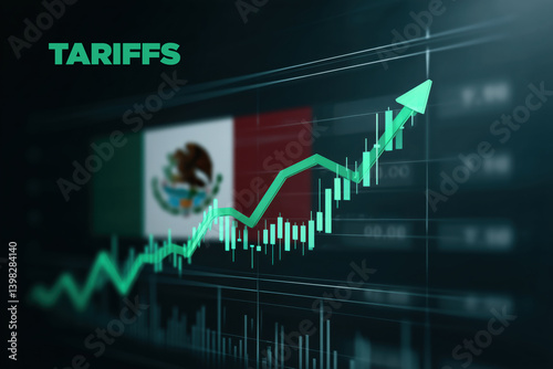 Green upward stock chart with Mexico flag and 