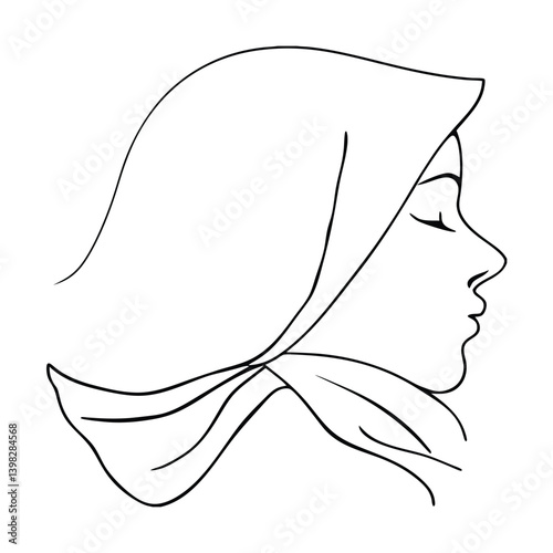 Minimalist Line Art Of Woman In Hijab Profile View Aesthetic Design