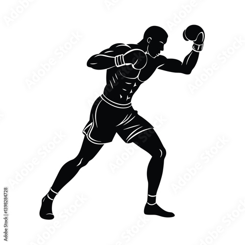 boxer mid punch vector art silhouette