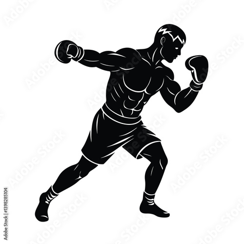boxer mid punch vector art silhouette