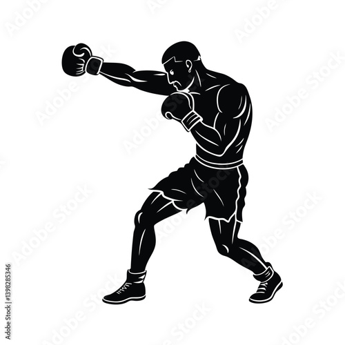 boxer mid punch vector art silhouette