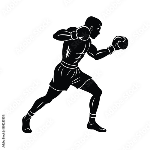 boxer mid punch vector art silhouette