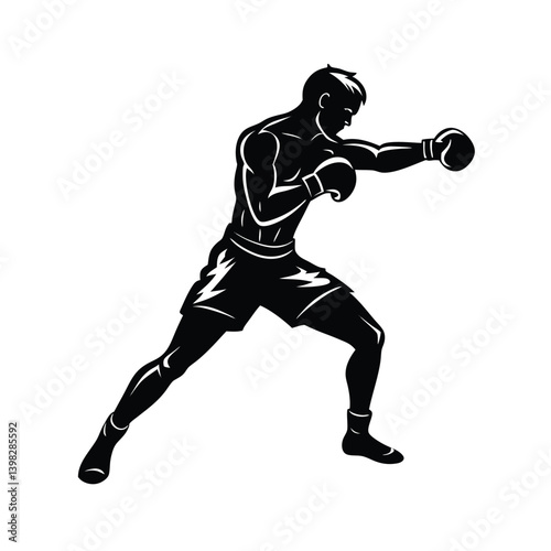 boxer mid punch vector art silhouette
