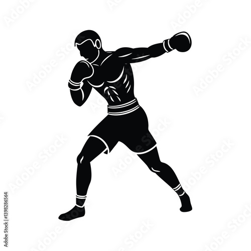 boxer mid punch vector art silhouette