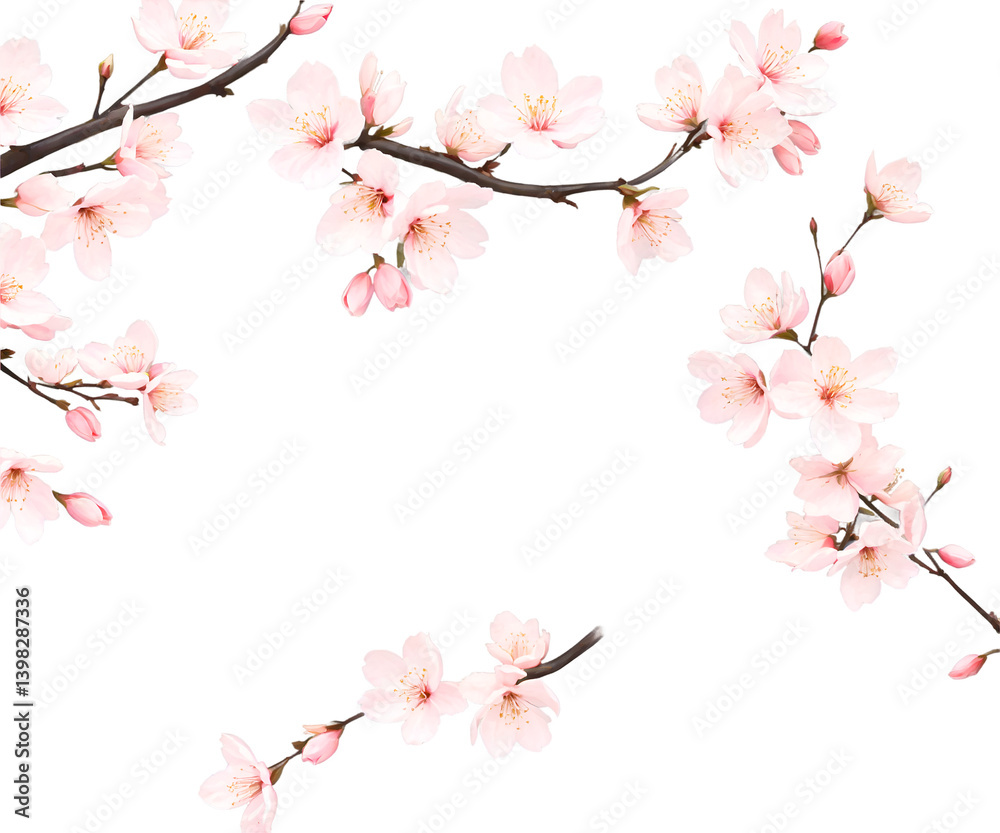 Delicate Blossoms, An Artistic Illustration of Floating Cherry Blossom Petals Showcasing the Ephemeral Beauty of Spring with Artistic Flair and Subtle Color Palette Delicate Blossoms, An Artistic Illustration of Floating Cherry Blossom Petals Showcasing the Ephemeral Beauty of Spring with Artistic Flair and Subtle Color Palette