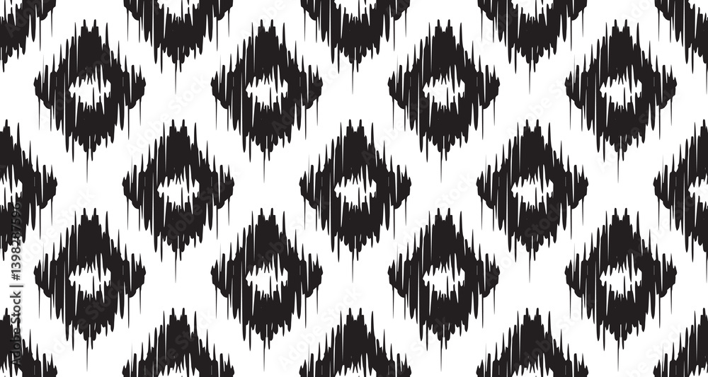 Ethnic abstract ikat art. Seamless Rhombus pattern in tribal, folk embroidery, Mexican style. Aztec geometric art ornament print.Design for carpet, wallpaper, clothing, wrapping. black white color Ethnic abstract ikat art. Seamless Rhombus pattern in tribal, folk embroidery, Mexican style. Aztec geometric art ornament print.Design for carpet, wallpaper, clothing, wrapping. black white color