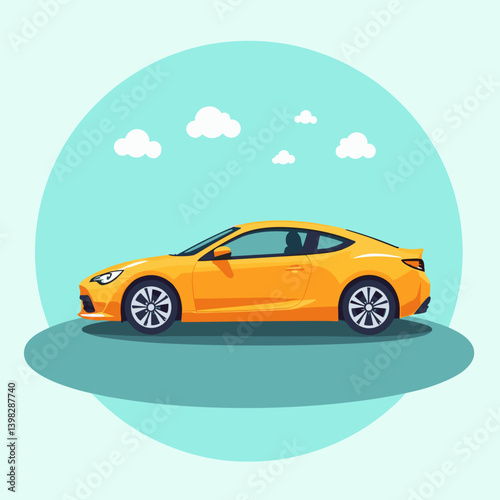 Bright Yellow Sports Car Illustration on a Light Blue Background  
