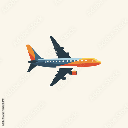 Colorful airplane flying against a light background  