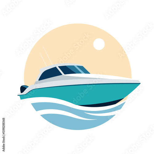 Boat sailing through waves under a yellow sun  