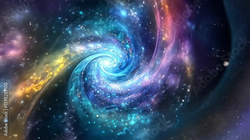 Colorful swirling galaxy with vibrant stars and cosmic dust in a vast universe backdrop