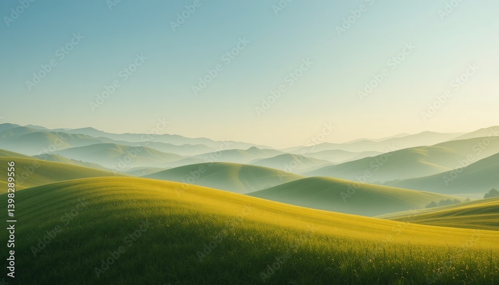 Fototapeta premium Serene sunrise over rolling hills nature landscape photography tranquil environment soft focus viewpoint