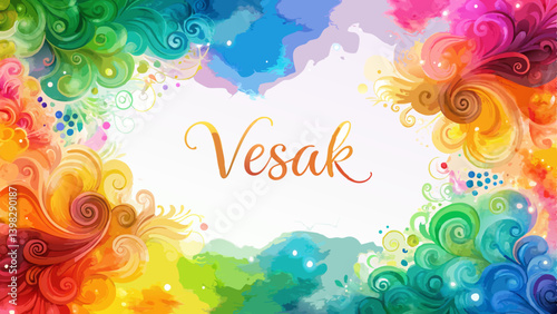 Vibrant Vesak Watercolor Background – Joyful Abstract Celebration in Colorful Swirls with Copy Space