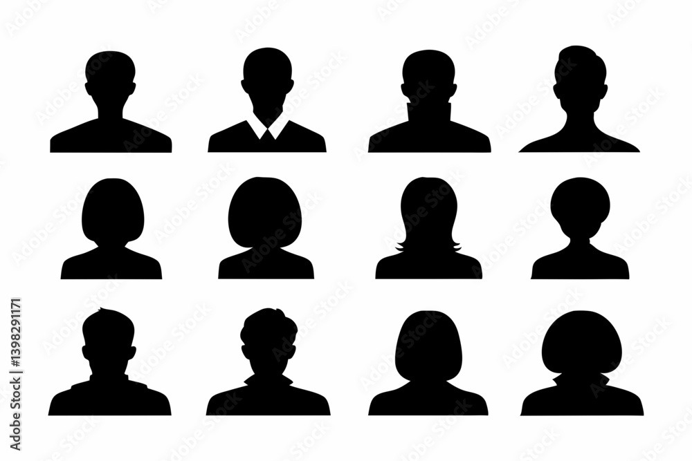 Silhouette Icons of Professional Male and Female Avatars in Business Attire on a White Background